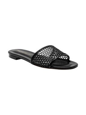 Tamara Mellon Leather Glide Black Perforated Slide Sandals 36.5 / 6.5 New in box